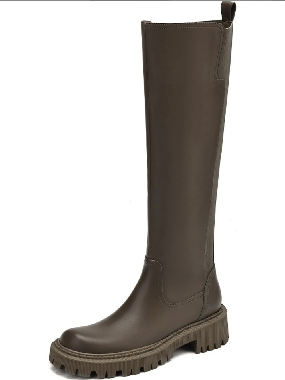 Over-the-Knee Brown Lug Sole Riding Boots Grey